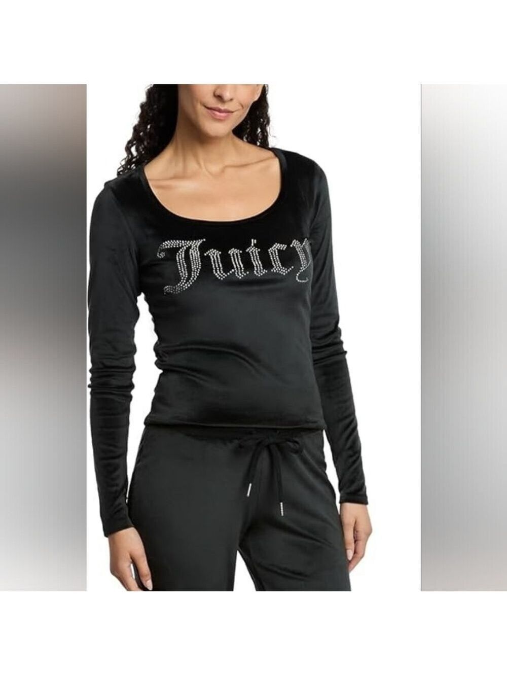 Juicy Couture Black Long Sleeve Rhinestone Logo Top